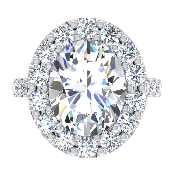 Sparkling Oval Real Diamond Halo Ring Wedding Jewelry