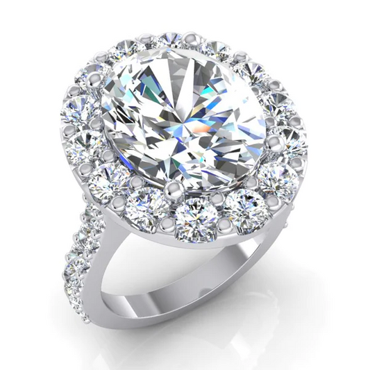 Sparkling Oval Real Diamond Halo Ring Wedding Jewelry