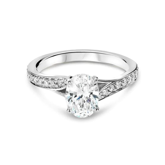 Sparkling Oval & Round 2.50 Carats Real Diamond Solitaire Ring With Accents