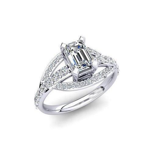 Emerald & Round Cut Genuine Diamond Engagement Ring 2.50 Carat White Gold 14K