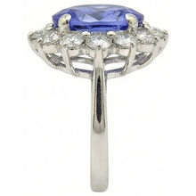 natural round tanzanite 7.50ct ring close up detail