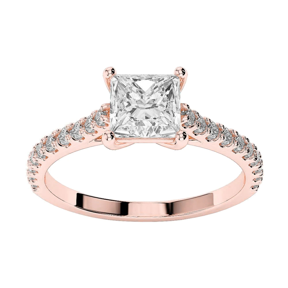 Sparkling Princess Cut 3.10 Carats Natural Diamonds Engagement Ring Rose Gold