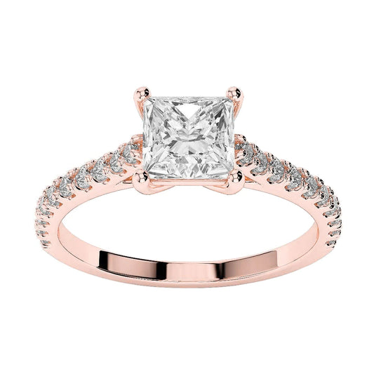 Sparkling Princess Cut 3.10 Carats Natural Diamonds Engagement Ring Rose Gold