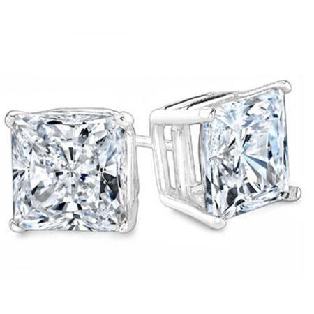 Sparkling Princess Cut 4.50 Ct Real Diamonds Studs Earring White Gold 14K