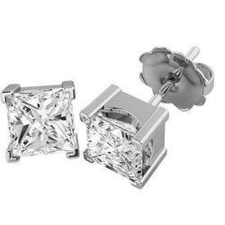 Sparkling Princess Cut 5 Carats Genuine Diamonds Lady Studs Earring Gold