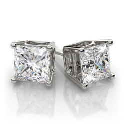 Sparkling Princess Cut 5.00 Ct Genuine Natural Earth Mined Diamonds Stud Earrings White Gold 14K