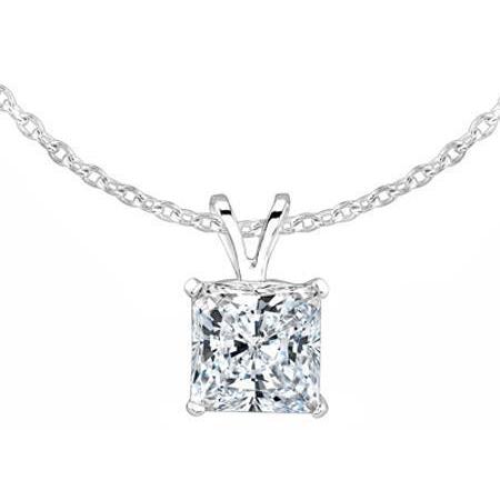 Sparkling Princess Cut Real Diamond Necklace Pendant 2 Ct. White Gold 14K