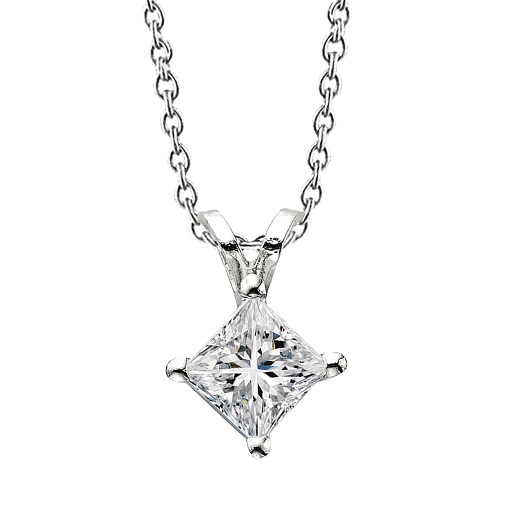 Sparkling Princess Cut Real Diamond Pendant Necklace 2.50 Ct White Gold 14K