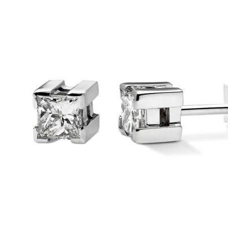 Sparkling Princess Cut Real Diamond Stud Earring 0.70 Carat White Gold 14K
