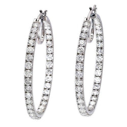 Sparkling Prong Set 3.40 Ct Round Cut Real Diamonds Hoop Earrings Gold 14K