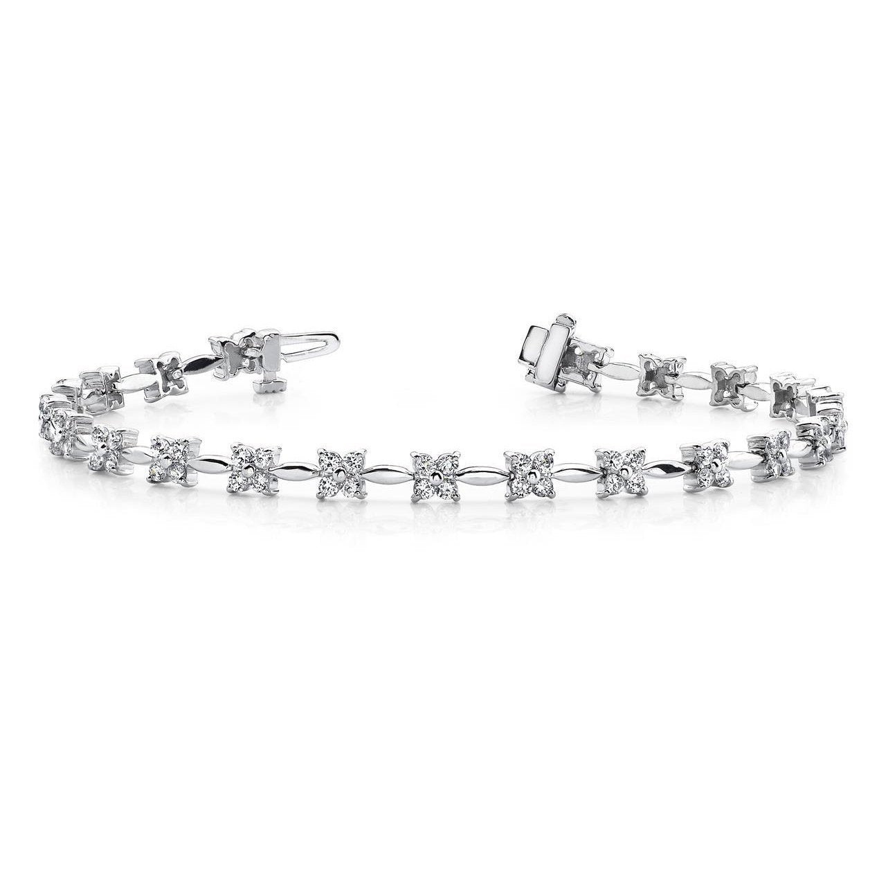 Sparkling Prong Set Round 4.40 Carats Tennis Bracelet Genuine White Gold 14K