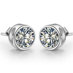 Sparkling Real Diamond Stud Earrings Bezel Set 1.50 Carat White Gold 14K