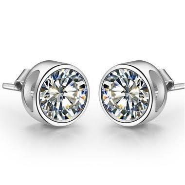 Sparkling Real Diamond Stud Earrings Bezel Set 1.50 Carat White Gold 14K
