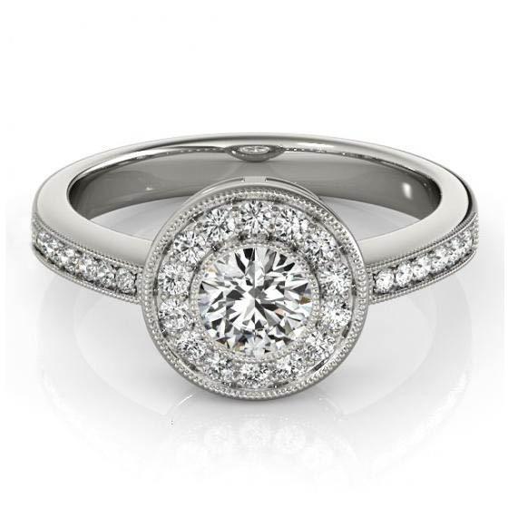 Sparkling Real Diamonds Halo Engagement Ring Gold White 14K