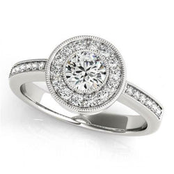 Sparkling Real Diamonds Halo Engagement 1.35 Carats Ring Gold White 14K