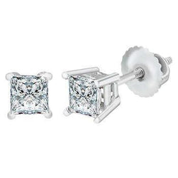 Sparkling Real Diamonds Studs Earrings 14K Princess Cut 2.50 Carats