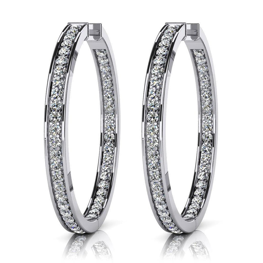 Sparkling Round Brilliant Cut 5 Ct Real Diamonds Hoop Earrings White Gold