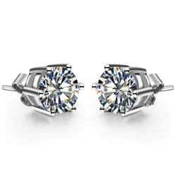 Sparkling Round Cut 2.10 Ct Genuine Diamond Stud Ladies Earring White Gold 14K