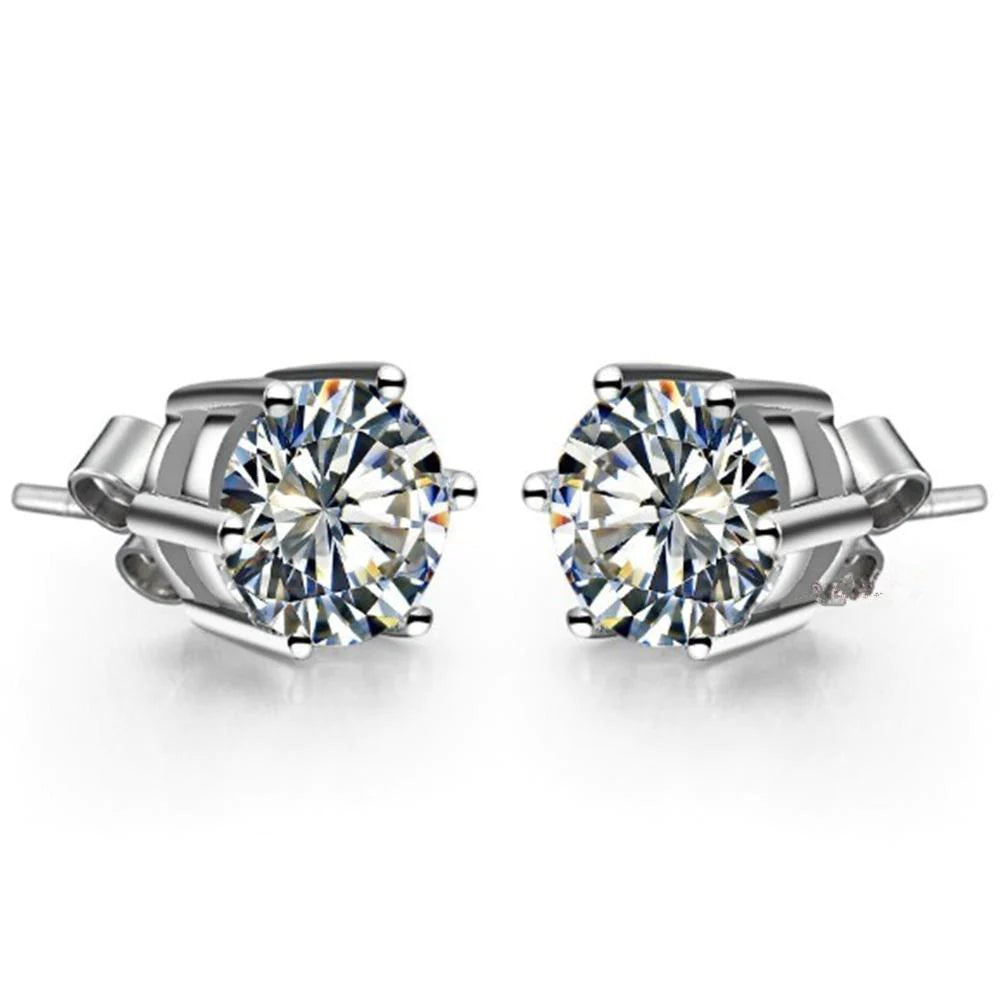 Sparkling Round Cut 2.10 Ct Genuine Diamond Stud Ladies Earring White Gold 14K
