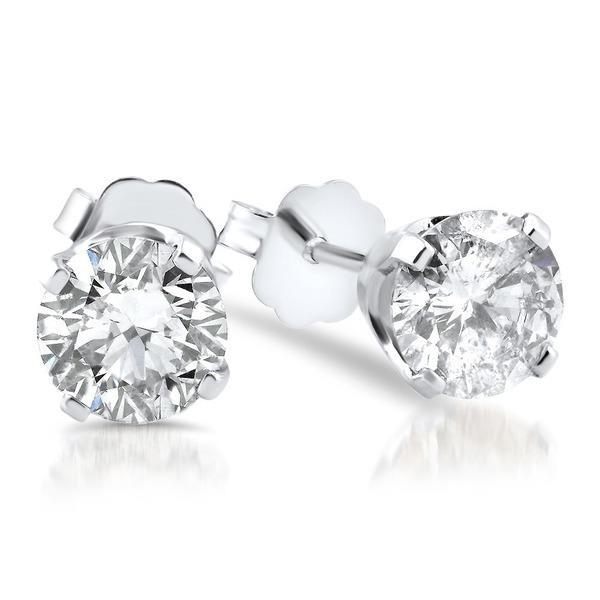 Sparkling Round Cut 3 Carats Genuine Diamonds Studs Earring White Gold 14K