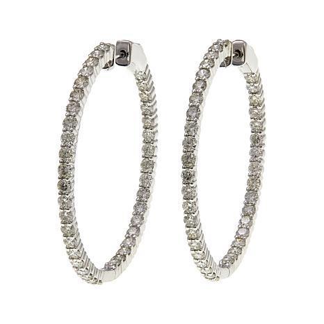 Sparkling Round Cut 4 Carats Real Diamonds Hoop Earrings White Gold 14K