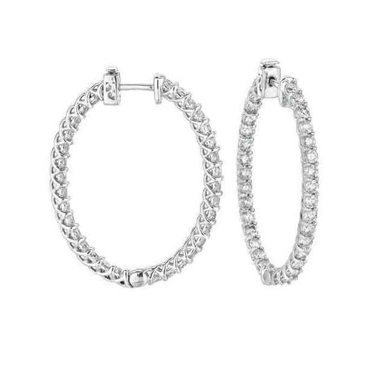 Sparkling Round Cut 4.50 Ct Real Diamonds Ladies Hoop Earrings Gold White
