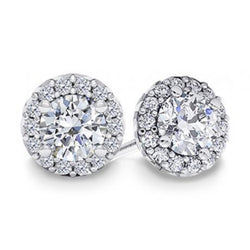 Sparkling Round Cut 4.60 Carats Real  Diamonds Studs Halo Earrings Wg 14K