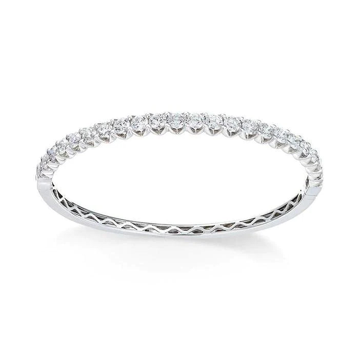 Sparkling Round Cut Natural Diamond 5 Carats Bangle 14K White Gold