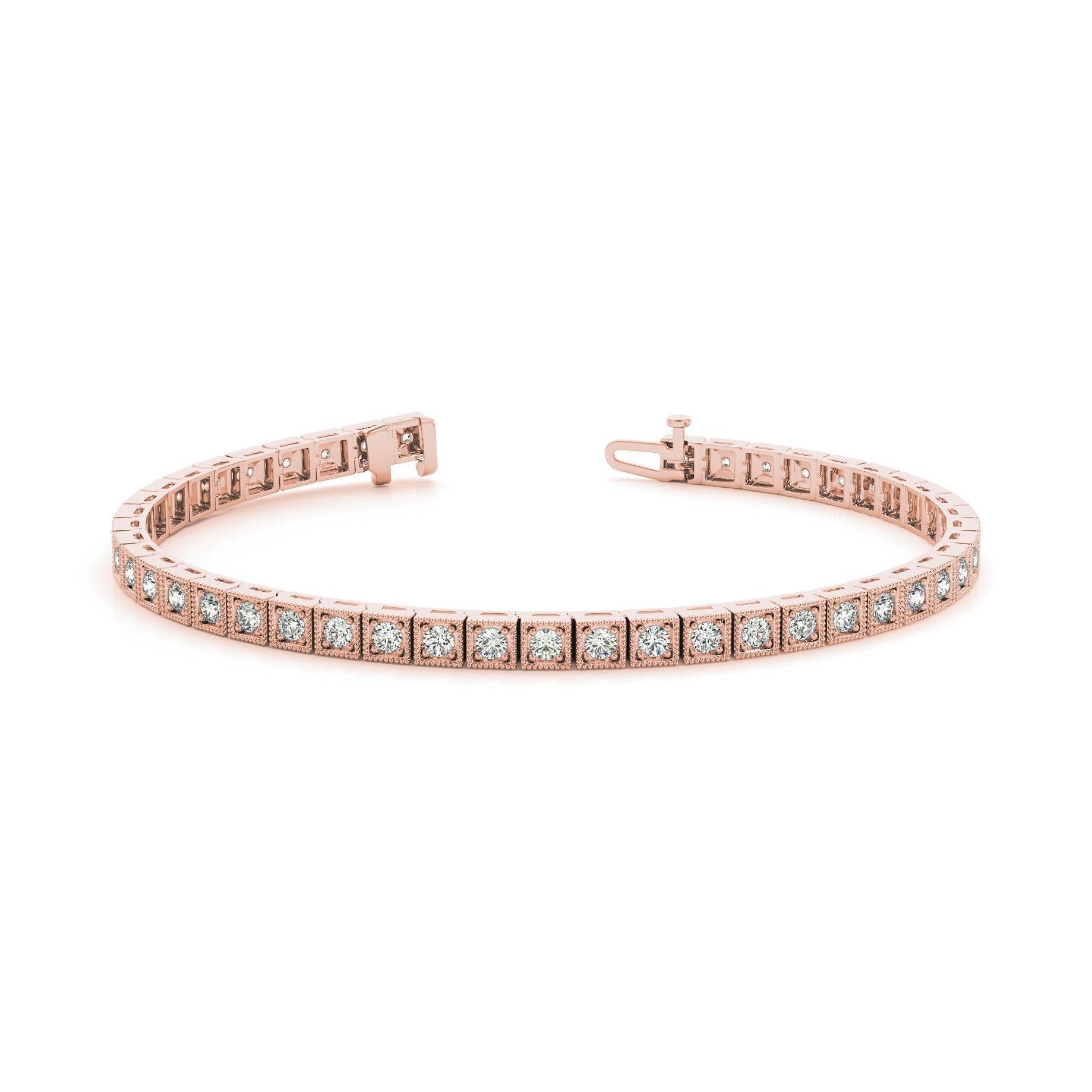 Sparkling Round Cut Natural Diamonds Rose Gold 14K Milgrain Bracelet 4.40 Ct.