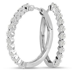 Sparkling Round Cut Real Natural Earth Mined Diamond Hoop Ear Ring White Gold 14K 2 Carats