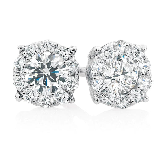 Sparkling Round Cut Real Diamonds Women Studs Halo Earrings 5.00 Ct WG 14K