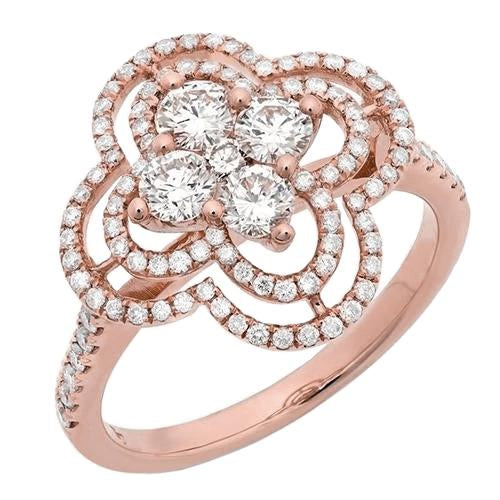 Sparkling Round Genuine Diamond Women Engagement Ring 1.07 Carat Rose Gold 14K
