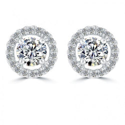 Sparkling Round Halo Natural Diamond Stud Earrings 3.10 Carat White Gold 14K