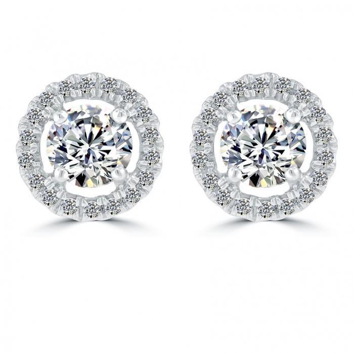 Sparkling Round Halo Natural Diamond Stud Earrings 3.10 Carat White Gold 14K