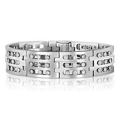 Sparkling Round Natural Diamond Men Solid Bracelet 6 Carats 14K White Gold