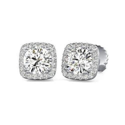 Sparkling Round Real Diamond Stud Earrings Halo 2.70 Carat White Gold 14K