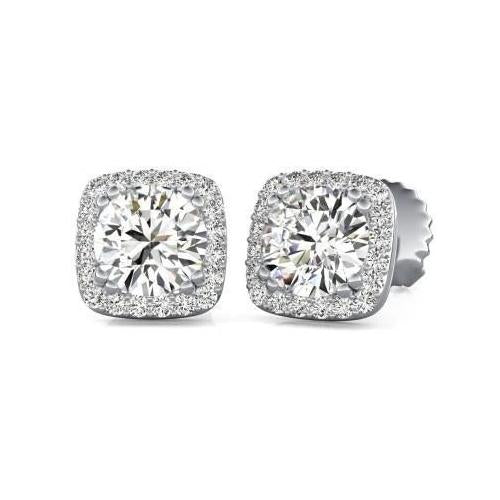 Sparkling Round Real Diamond Stud Earrings Halo 2.70 Carat White Gold 14K