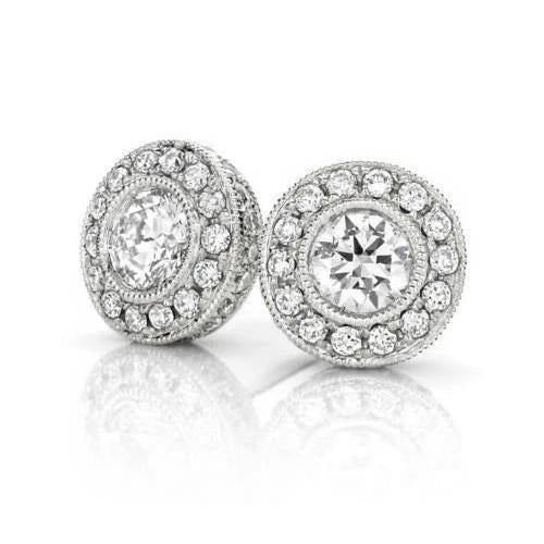 Sparkling Round Real Diamond Stud Halo Earrings 2.28 Carat White Gold 14K