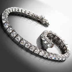 Sparkling Round Real Diamond Tennis Bracelet 10 Carats White Gold 14K