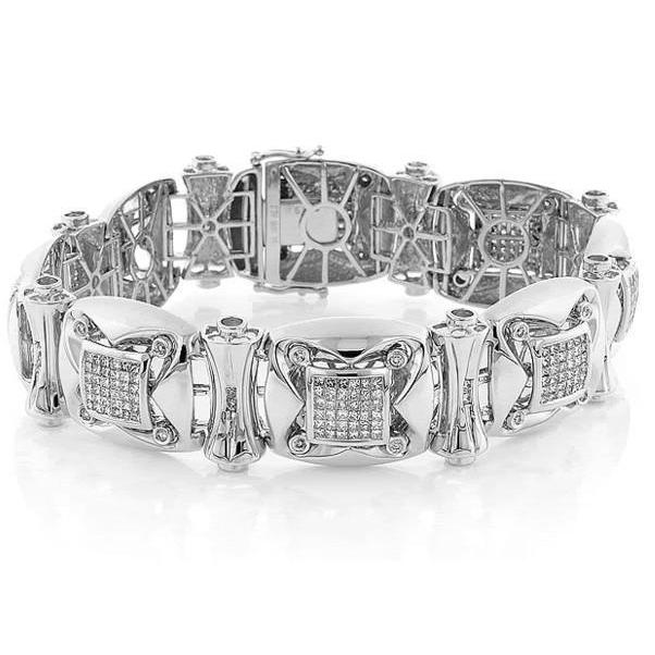 Sparkling Small Genuine Diamonds Men's Bracelet White Gold 14K 9 Carats