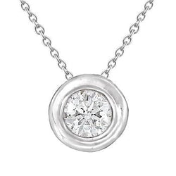 Sparkling Solitaire Natural Round Diamond Pendant Bezel Set White Gold 1.5 Ct