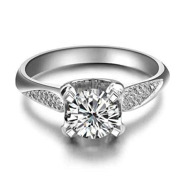 Sparkling Solitaire With Accent 2.70 Ct Real Diamonds Ring White Gold 14K