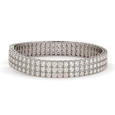 Sparkling Triple Row 12.50 Ct Natural Diamonds Tennis Bracelet White Gold