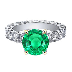 Authentic Round Cut Colombian Emerald Colored Stone Ring – 4 ct