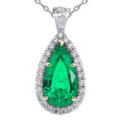 Emerald Stone Pendant Necklace – GIA-Certified 6 ct 14K Two Tone