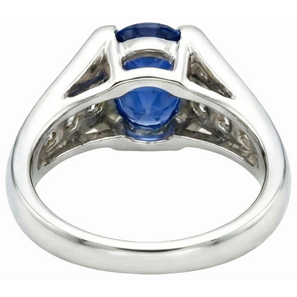 Sparkling Oval Ceylon Sapphire Natural Earth Mined DIAMOND ( NOT LAB GROWN )s Ring 2.10 Carats White Gold