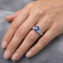 Sparkling Oval Ceylon Sapphire Natural Earth Mined DIAMOND ( NOT LAB GROWN )s Ring 2.10 Carats White Gold