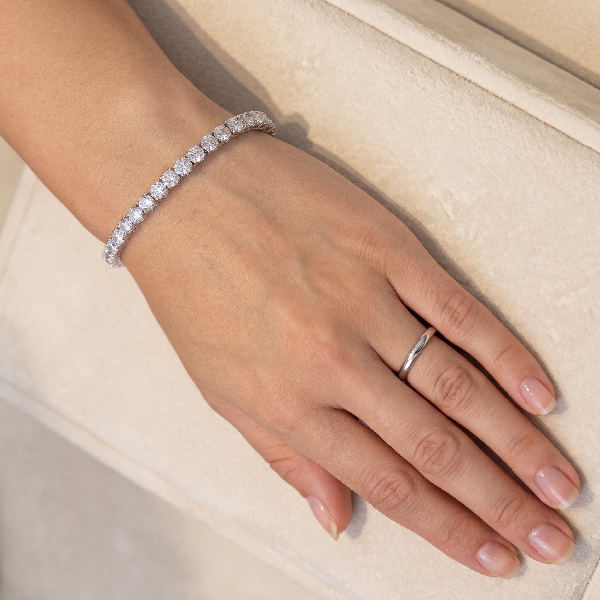 Sparkling 14K Lab Grown Tennis Bracelet 8 Carat White Gold
