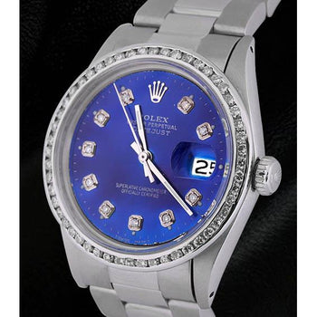 Sparkling Blue Diamond Dial Bezel Datejust Rolex Men Watch Ss QUICK SET1