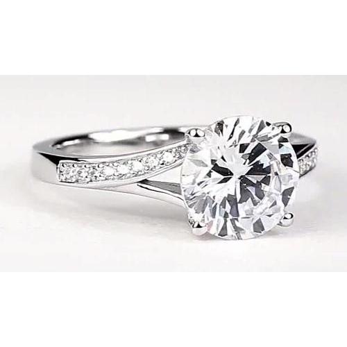 Split Shank Engagement Ring 2.50 Carats Real Round Diamond White Gold 14K